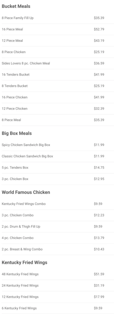 KFC Near Me Menu